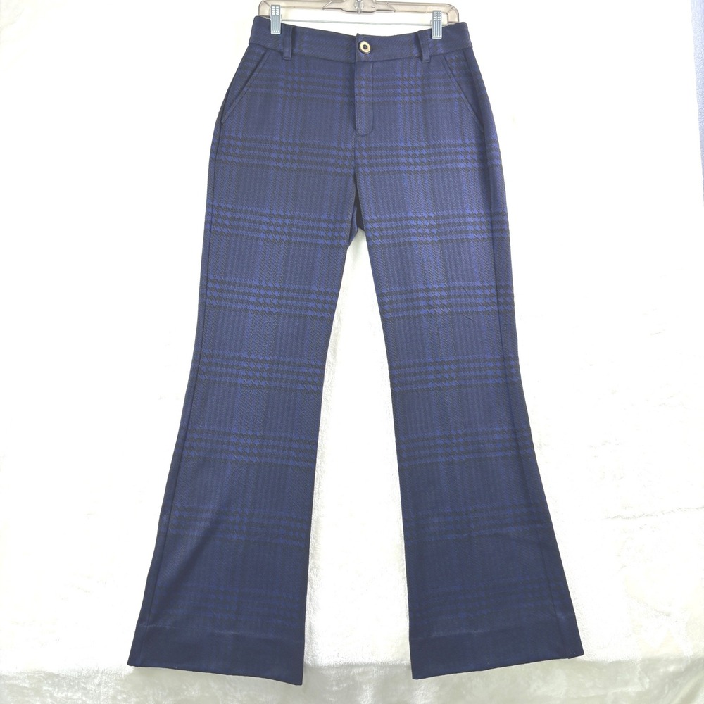 Cabi Checkout Trouser Womens 6 Blue Black Plaid Wide Leg Flare Pants Officecorp